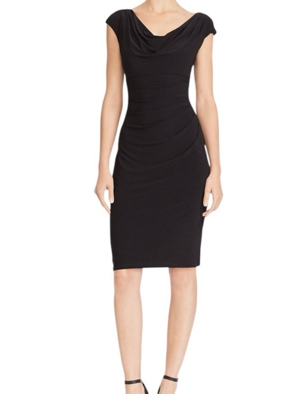 Ralph Lauren black cowl neck jersey midi dress size 8 EUC